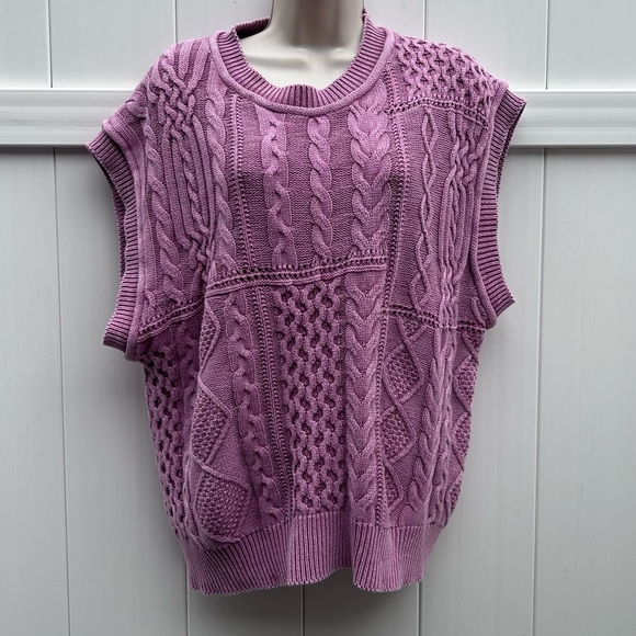 AndTheWhy Mauve Textured Oversized Cotton Sweater Vest | Size Small/Medium - Picture 2 of 11